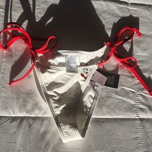 wild fable White Bikini Bottom with Neon Pink Tie Strings and Cherry Detail